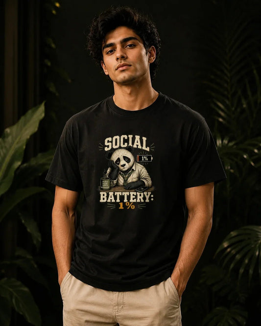 Social Battery 1% Black T-shirt
