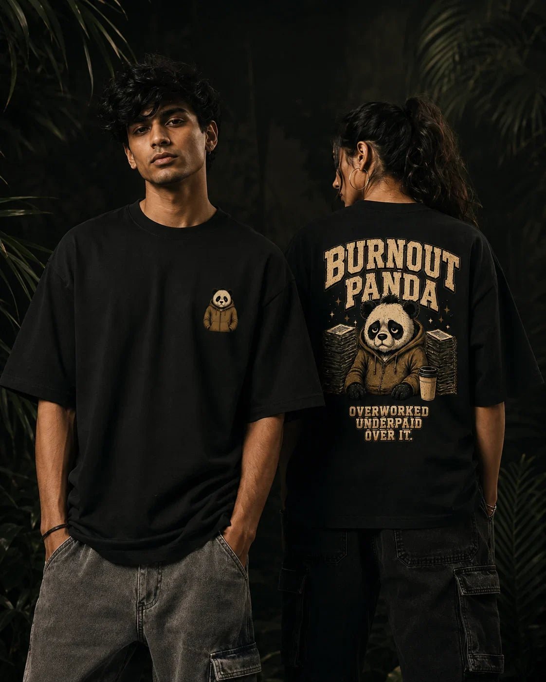 Burnout Panda Black Oversized T-shirt