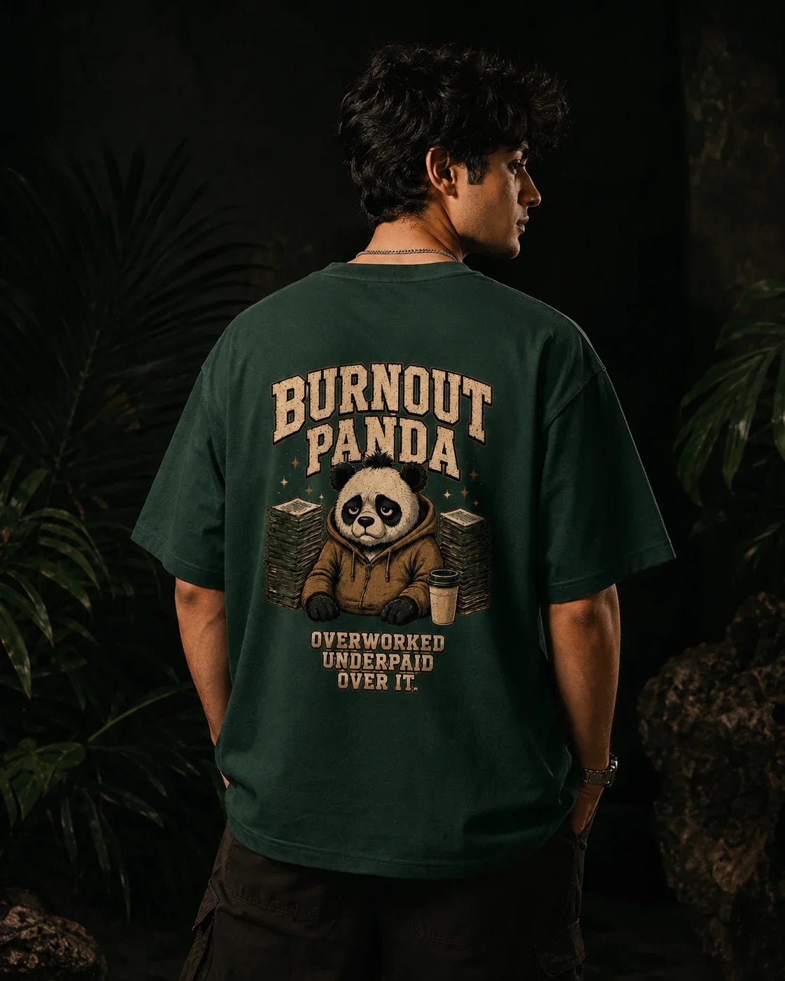 Burnout Panda Bottle Green Oversized T-shirt