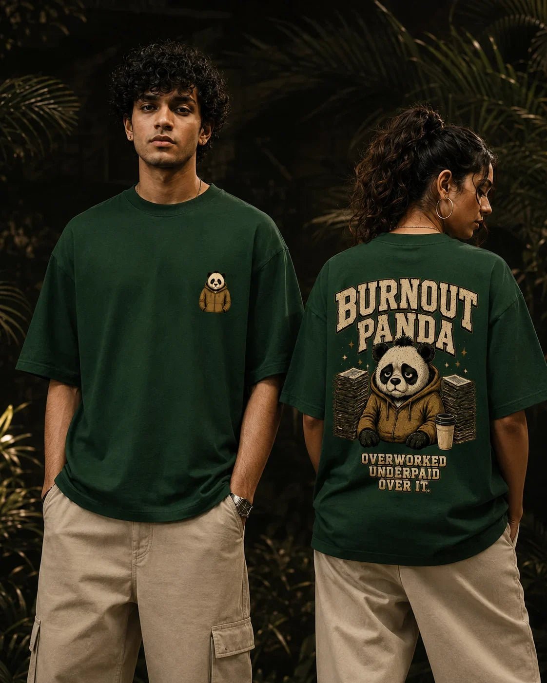 Burnout Panda Bottle Green Oversized T-shirt