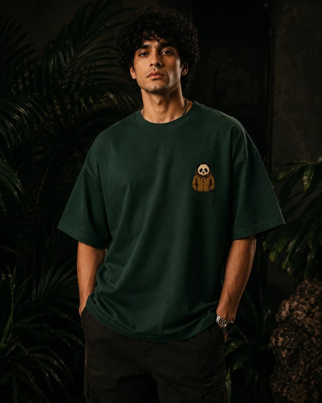 Burnout Panda Bottle Green Oversized T-shirt