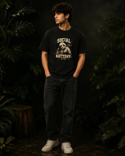 Social Battery 1% Black T-shirt