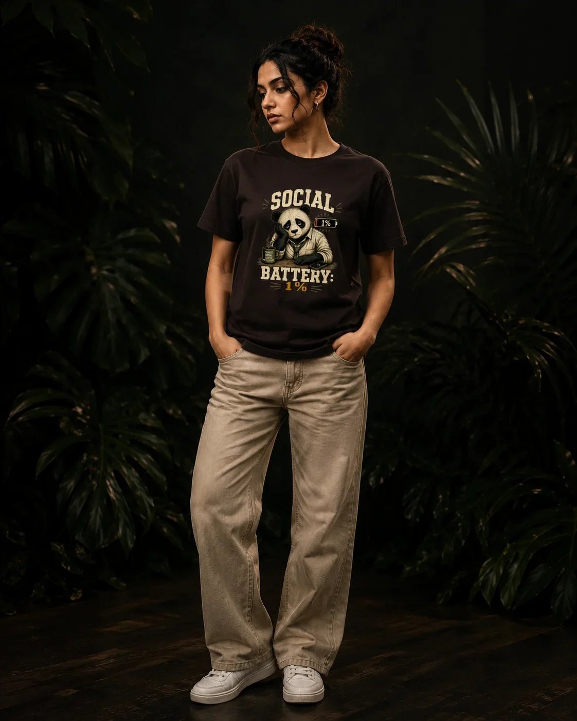 Social Battery 1% Coffee Brown T-shirt