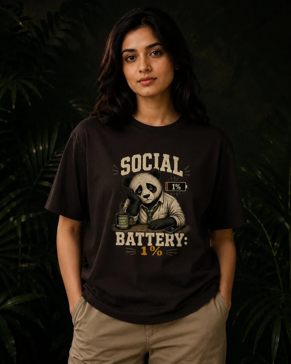 Social Battery 1% Coffee Brown T-shirt