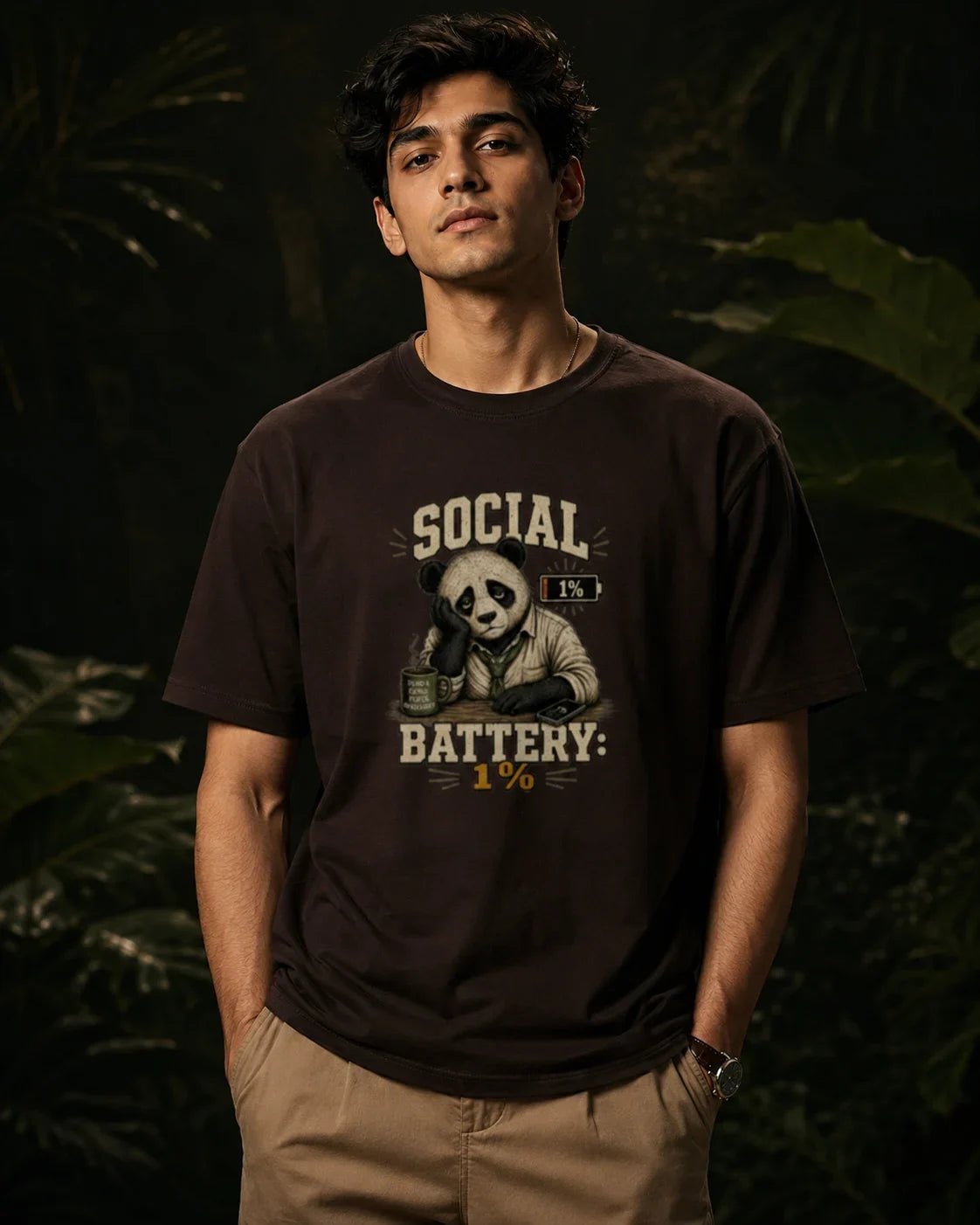 Social Battery 1% Coffee Brown T-shirt