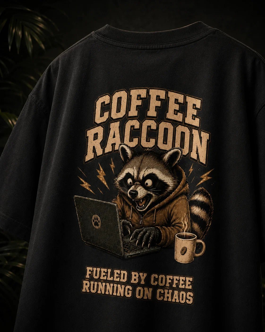 Coffee Raccoon Black Oversized T-shirt