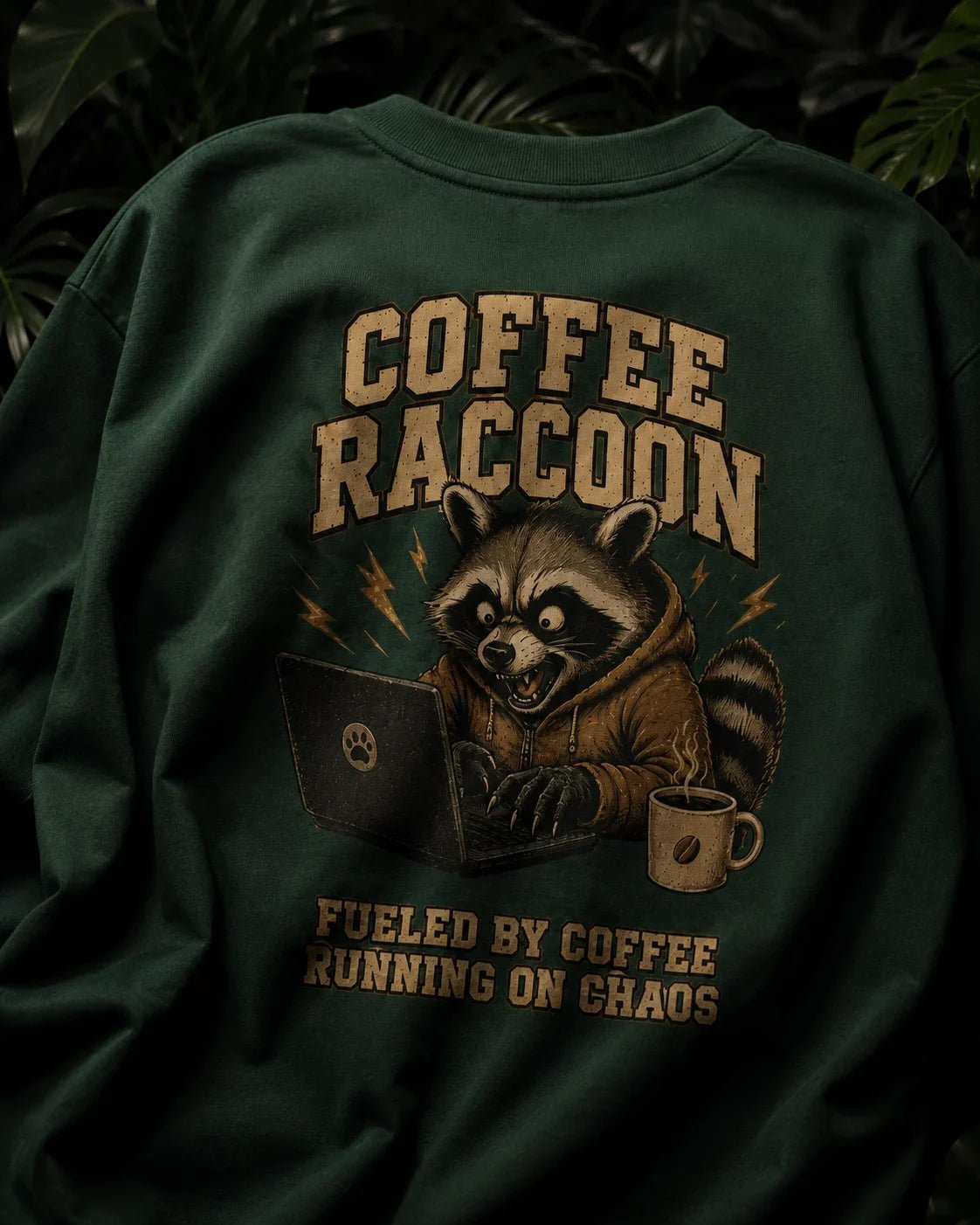 Coffee Raccoon Bottle Green Oversized T-shirt