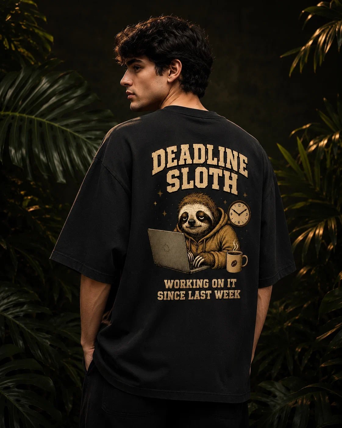 Deadline Sloth Black Oversized T-shirt
