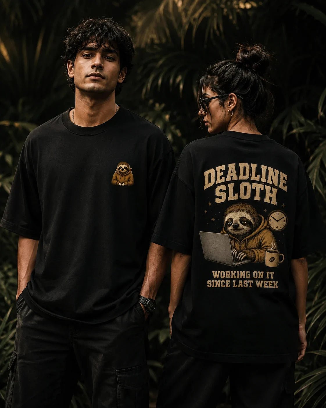 Deadline Sloth Black Oversized T-shirt