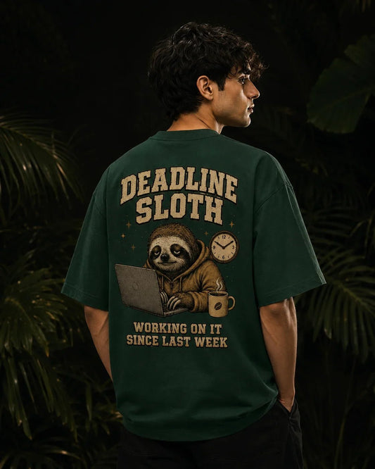 Deadline Sloth Bottle Green Oversized T-shirt