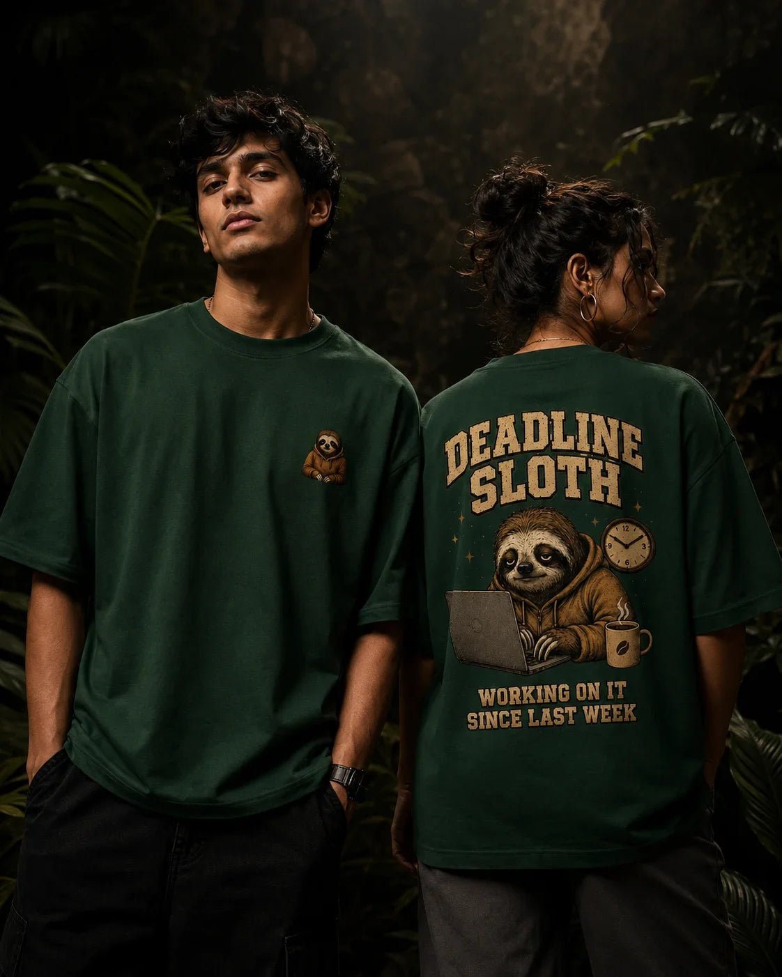 Deadline Sloth Bottle Green Oversized T-shirt