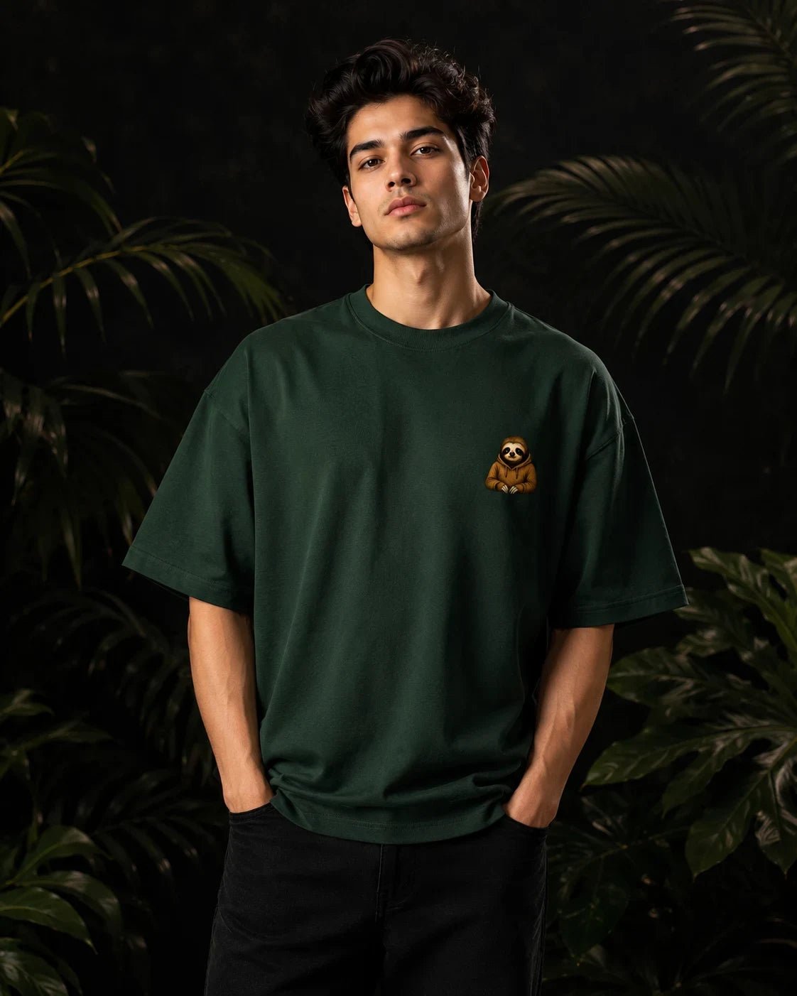 Deadline Sloth Bottle Green Oversized T-shirt