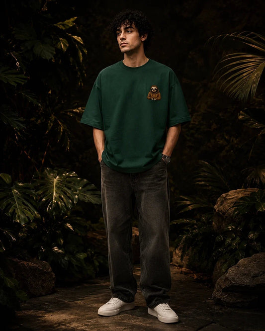 Deadline Sloth Bottle Green Oversized T-shirt