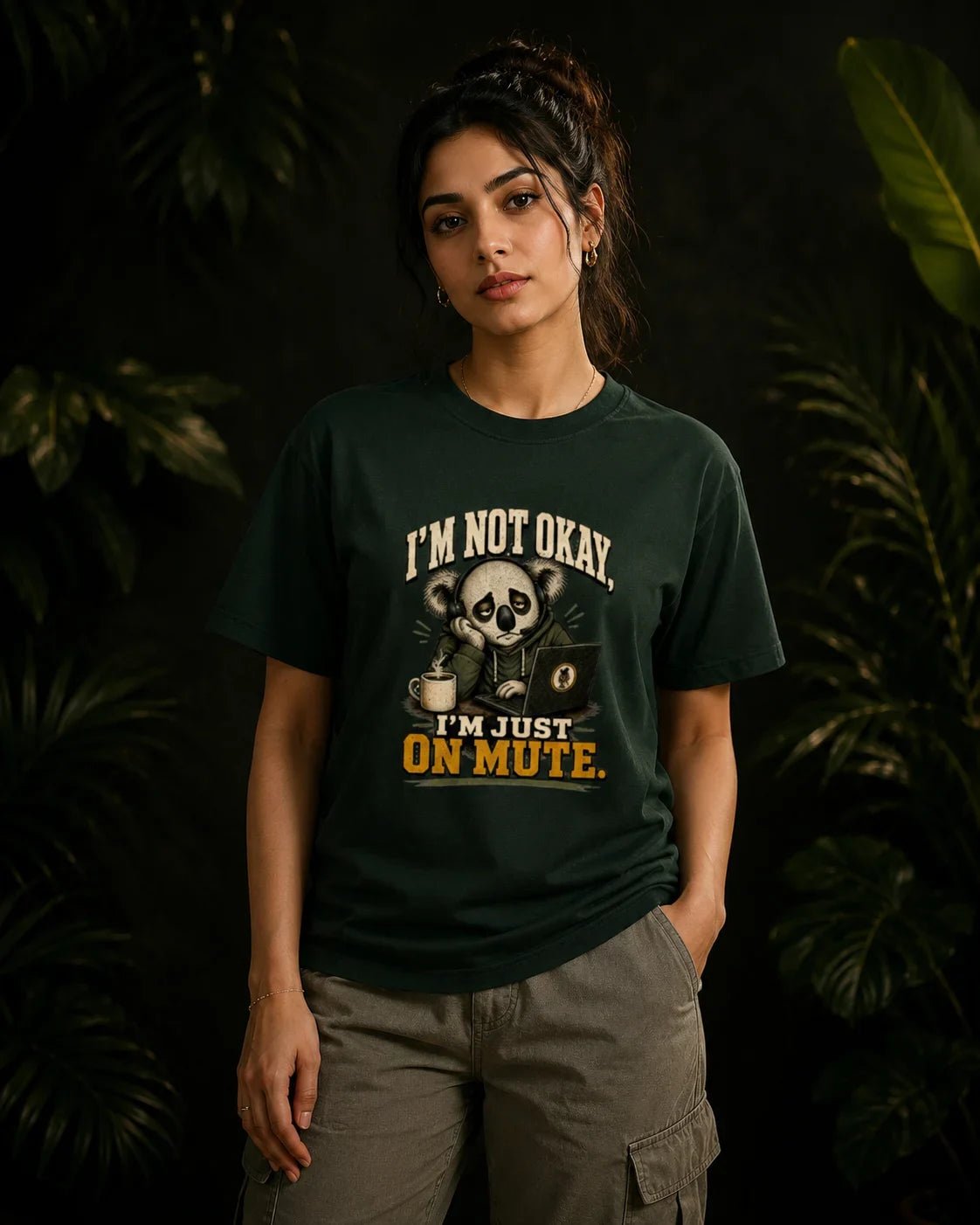 I’m Not Okay, I’m Just On Mute Bottle Green T-shirt