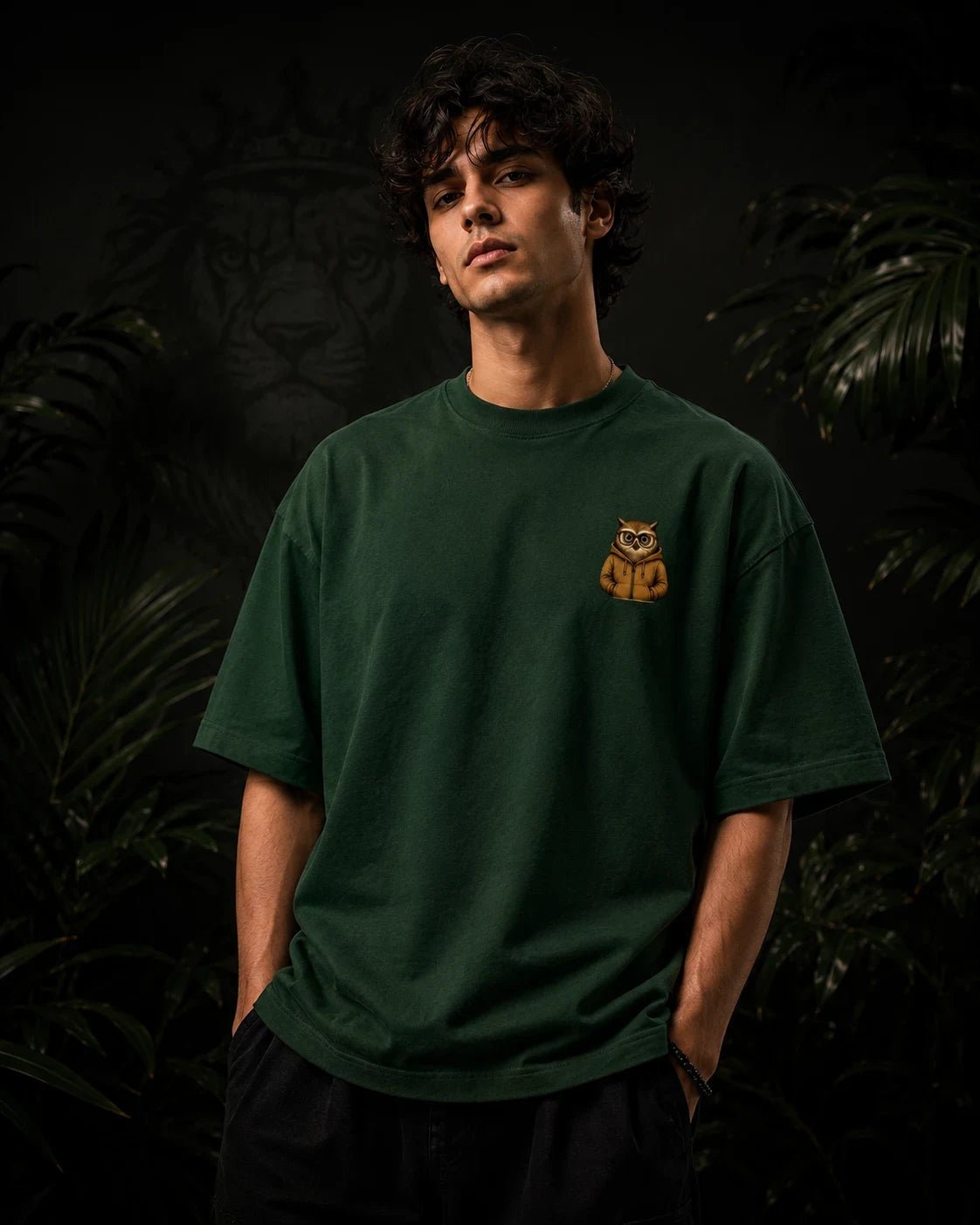 Overthinking Owl Bottle Green Oversized T-shirt