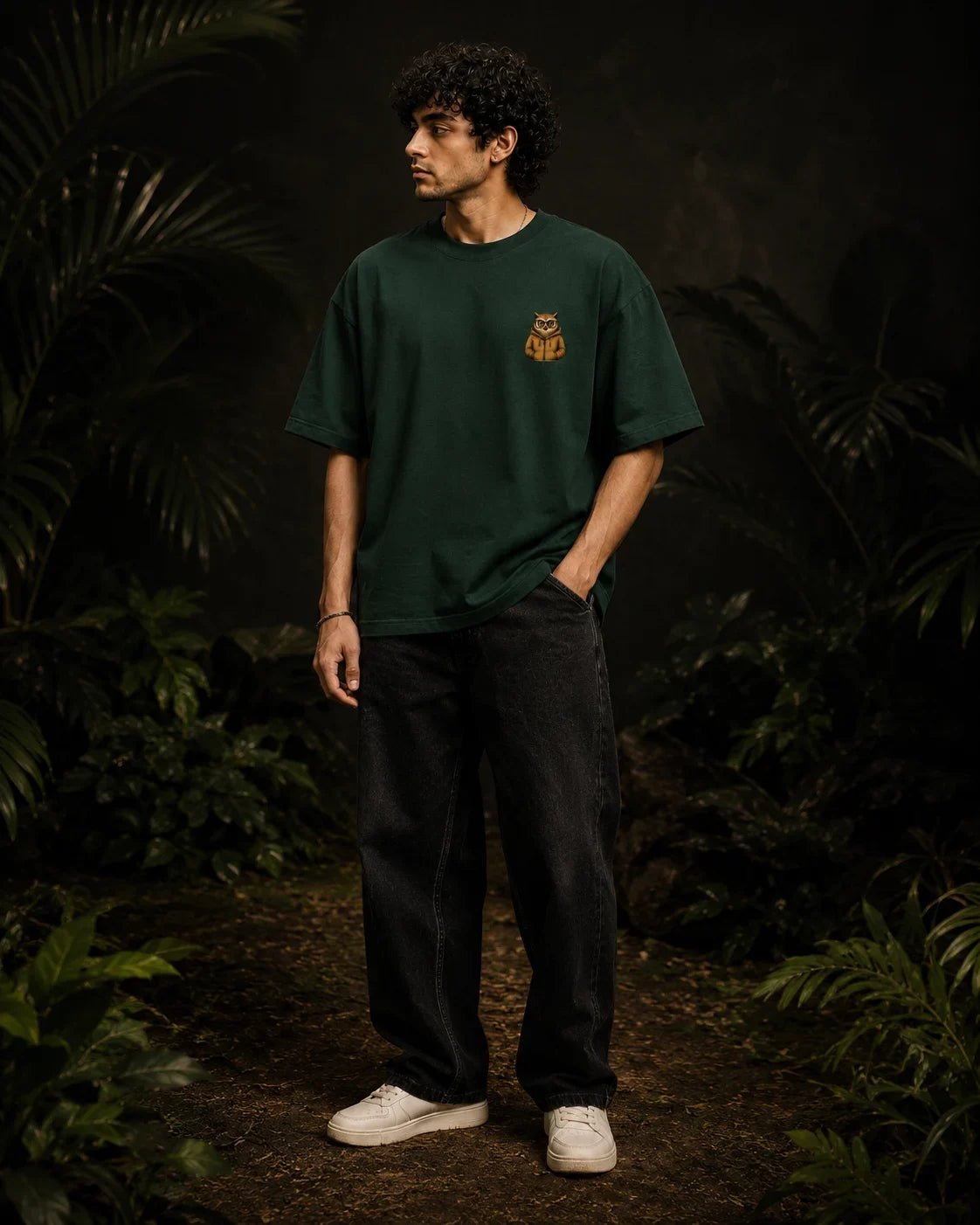 Overthinking Owl Bottle Green Oversized T-shirt