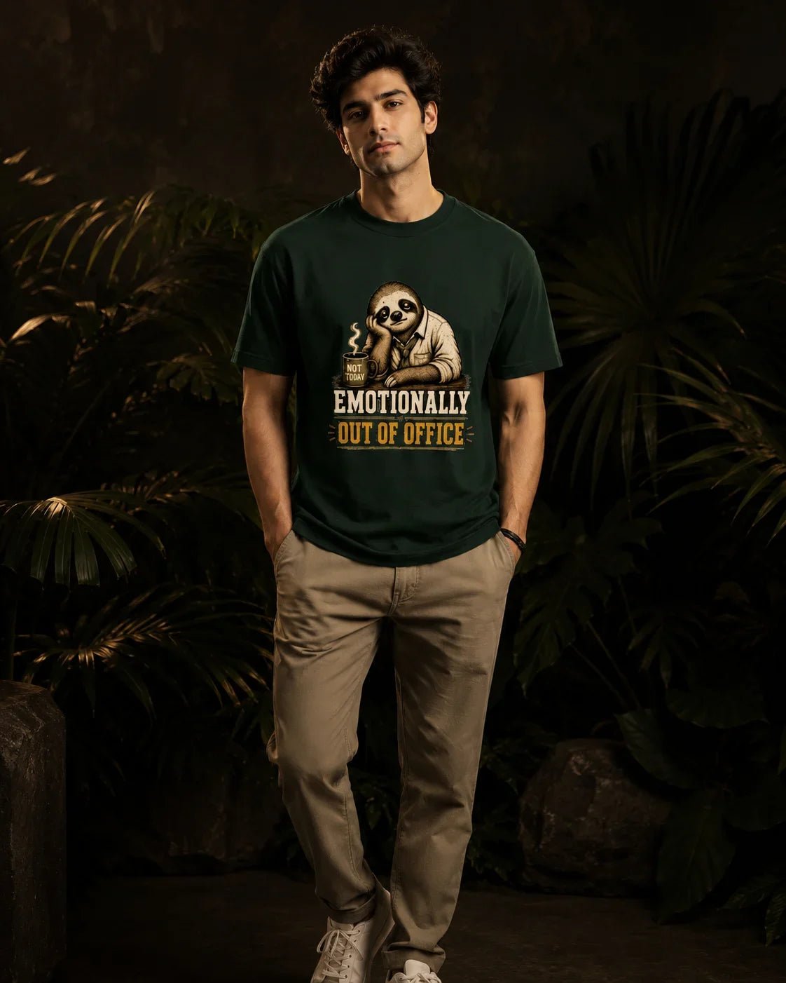 Emotionally Out Of Office Bottle Green T-shirt